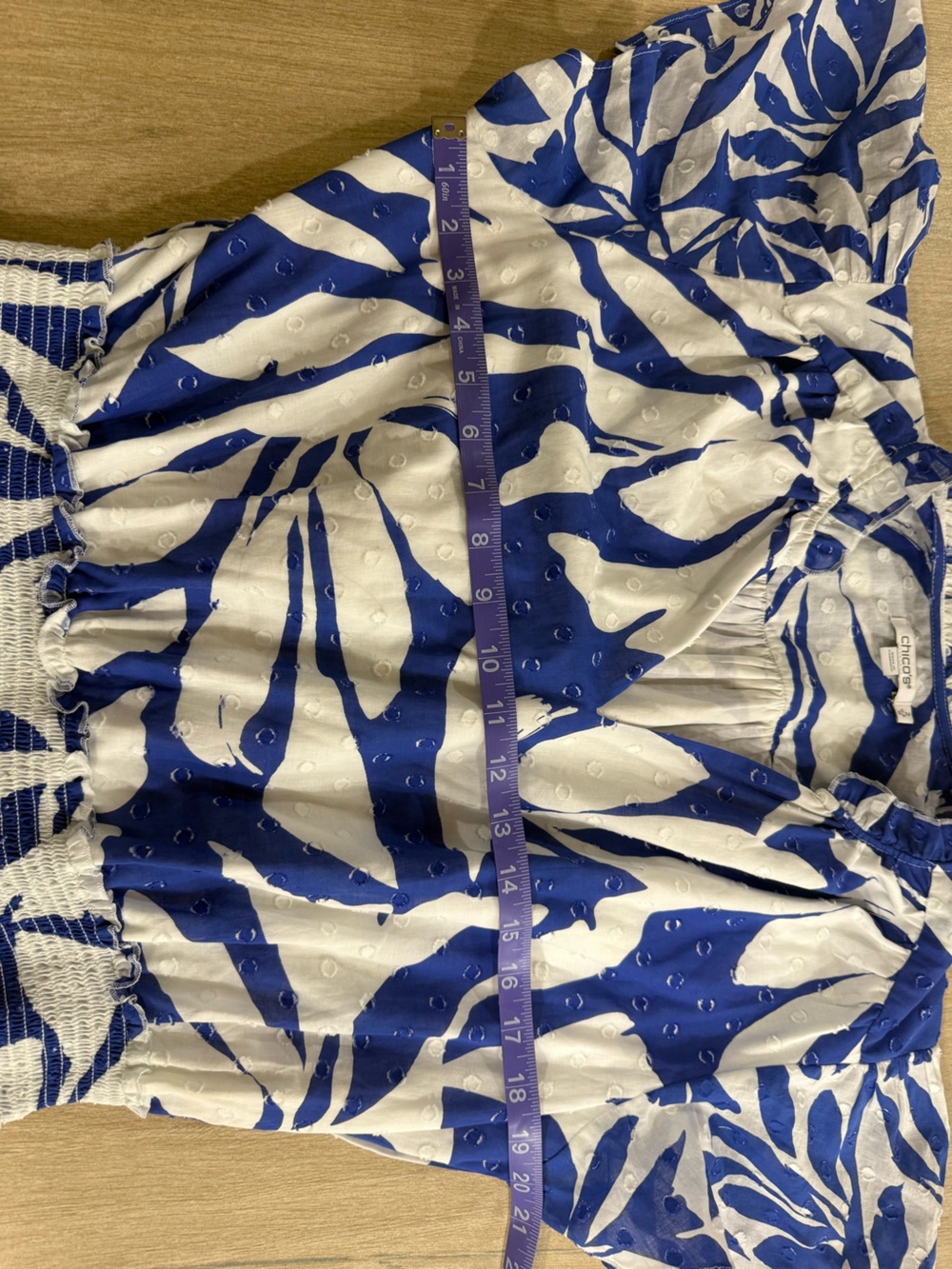 Chico's Flutter Sleeve Blue White Tropical Maxi Dress Size 2 US 12 Cotton Resort - Picture 14 of 15